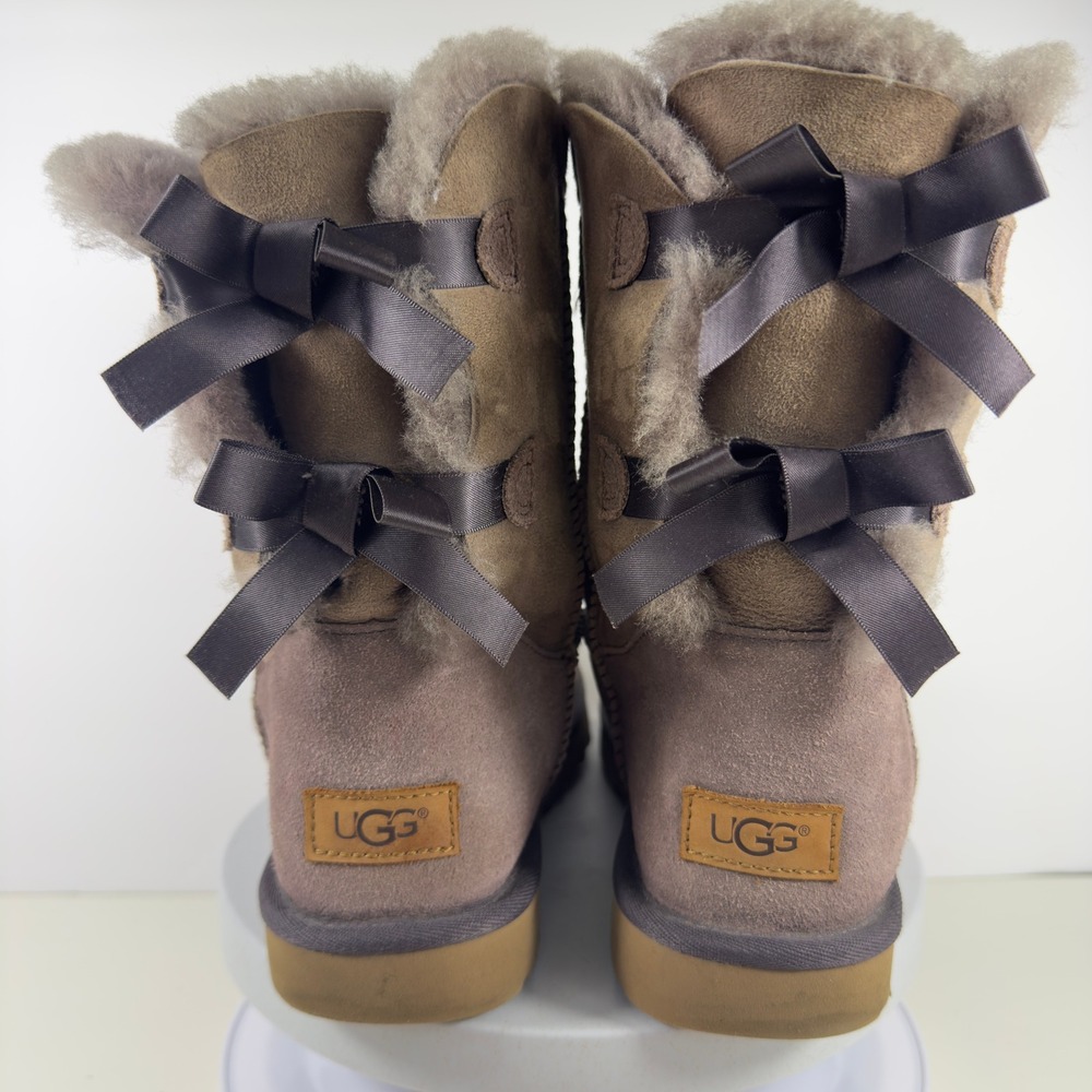 UGG Bailey‎ Bow II Stormy Grey Suede Shearling Boots Women's Size 10 Mid-Calf - Picture 5 of 11